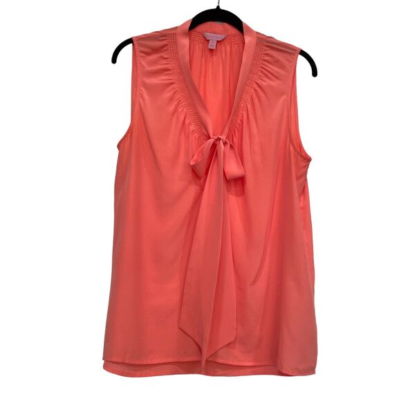 Lily Pulitzer Dahlia Coral 100% Silk Bow Tie Sleeveless Top Women's Size M - Picture 1 of 12